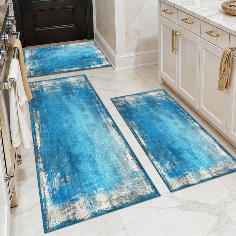 Tapis de cuisine 20 po x 32 po + 20 po x 48 po + 20 po x 59 po Tapis de cuisine à motif abstrait antidérapant 3 pièces
