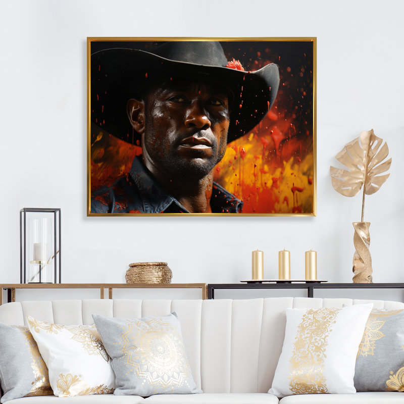Western Cowboy Pride, portrait sur toile, Cadre flottant doré, H 34 po x l 44 po x P 1,5 po