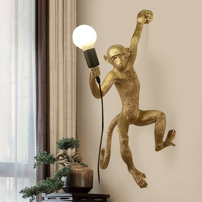Sornson Creative Nordic Resin Monkey Wall Light, gold