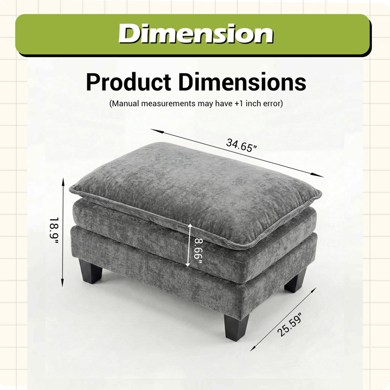 Rectangular Chenille Ottoman Footstool, DARK GREY