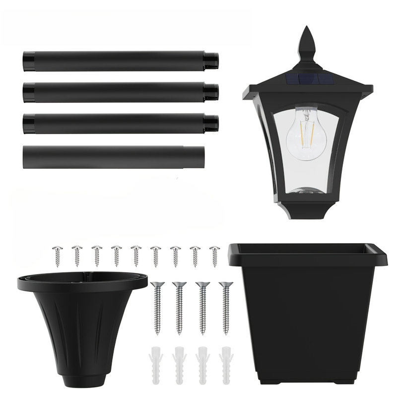 Lampadaire solaire 64 po avec jardinière, poteau solaire en verre et lumières de jardin extérieures imperméables, décoration de patio, blanc chaud