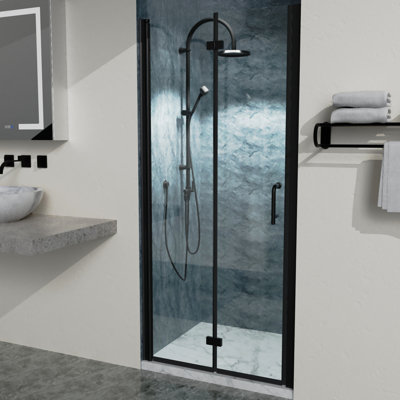 34 To 35-3/8 In. W X 72 H Bi Shower Doors In Matte Black, Clear Glass, Aluminium For Bathroom Fulfilment Semi- Black With H, Astonishment