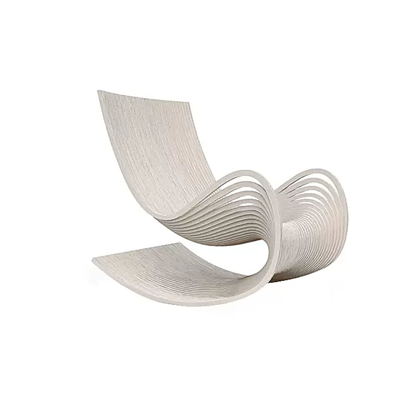 Chaise berçante simple en bois massif, Blanc cassé