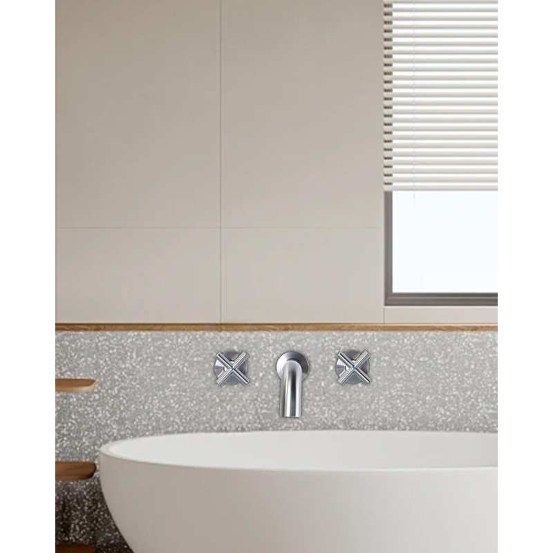 2-Handle Wall Mounted Cross Handle Antique Bathtub Roman Tub Faucet, Brushed Nickel