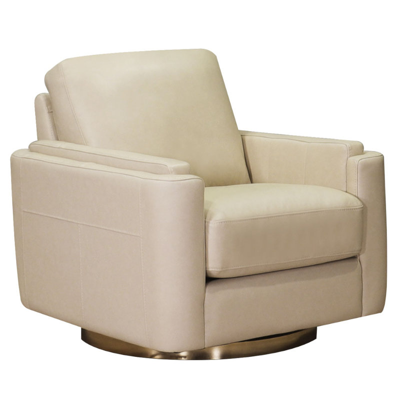 Fauteuil pivotant en cuir Fleishman, Cuir véritable blanc ivoire Fleishman