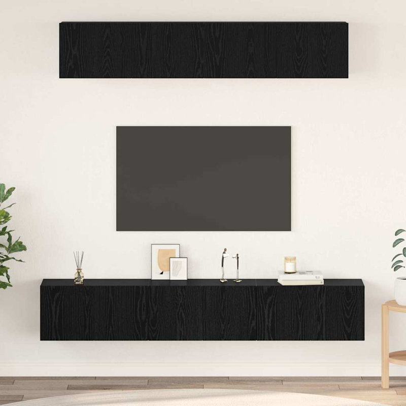 TV Cabinet Set 5 Pcs 100 X 30 X 30 Cm Engineered Wood, Black Oak