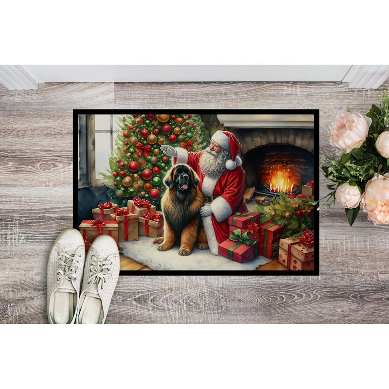 Leonberger and Santa Claus Doormat, 24" W x 36" L