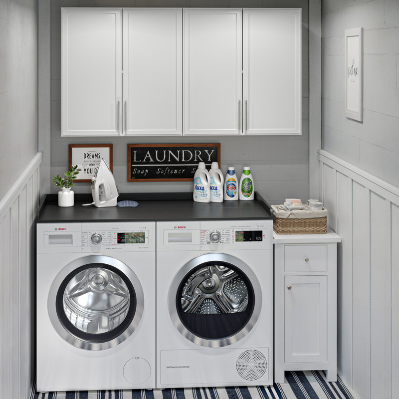 60" Laundry Room Wall Cabinets and 27.6" x 55" Washer and Dryer Countertop Set, Black, 27.6" H x 55" W