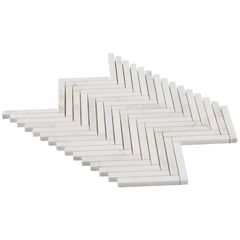 Alaska White .5x4 Herringbone Polished Marble Mosaic Tile