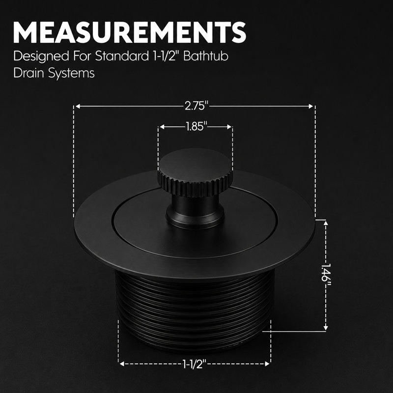 SUPPLYGIANT Lift and Turn Tub Drain Stopper, 1-1/2 Bathtub Drain Assembly, Matte Black Finish, Matte Black