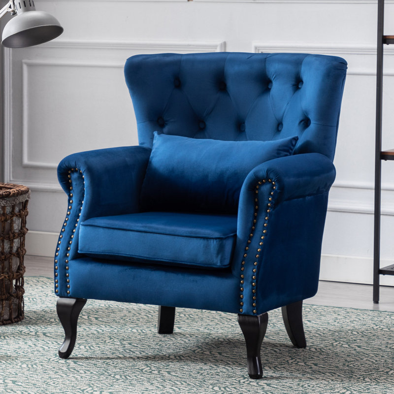 Fauteuil à oreilles large de 31,5 po Kimmie, Velours bleu