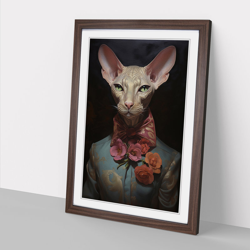 Sphynx Cat Orphism - Single Picture Frame Print on Wood, Walnut , 46cm H x 34cm W x 2cm D