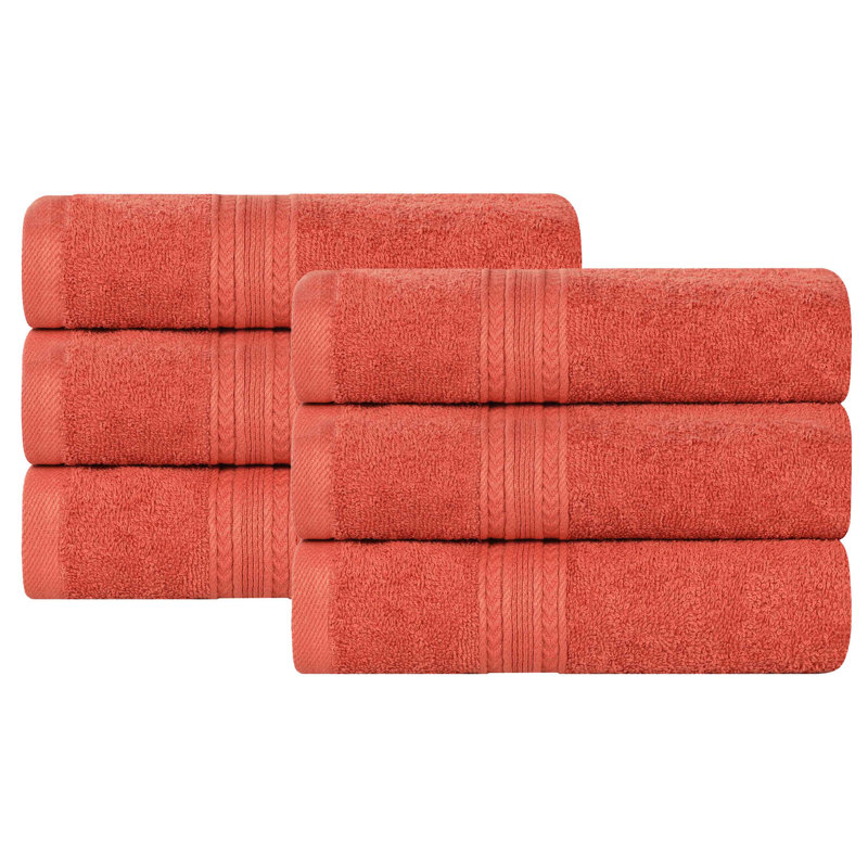 Hannu 450 GSM Eco-Friendly 100% Ringspun Sustainable Cotton Solid Hand Towel Set, Coral
