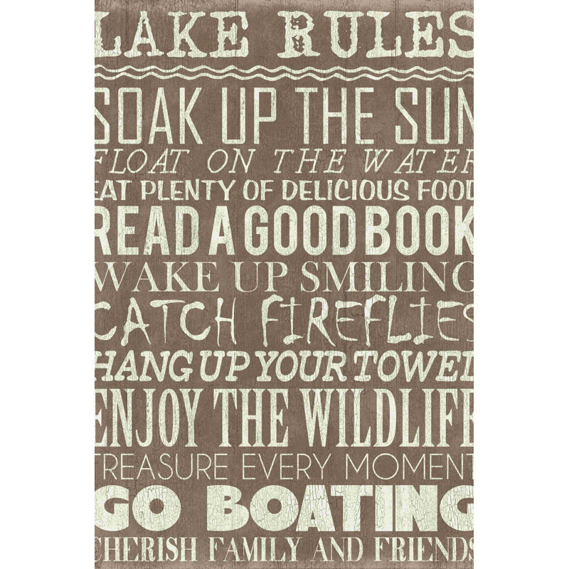 «Lake Rules», art textuel sur toile tendue, H 18 po x l 12 po
