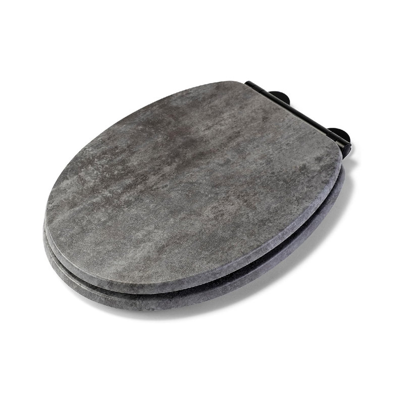 Grey Wooden Toilet Seat, Soft Close & Quick Release Button, Adjustable Hinges With Top And Bottom Fixings Included, Slate Grey
