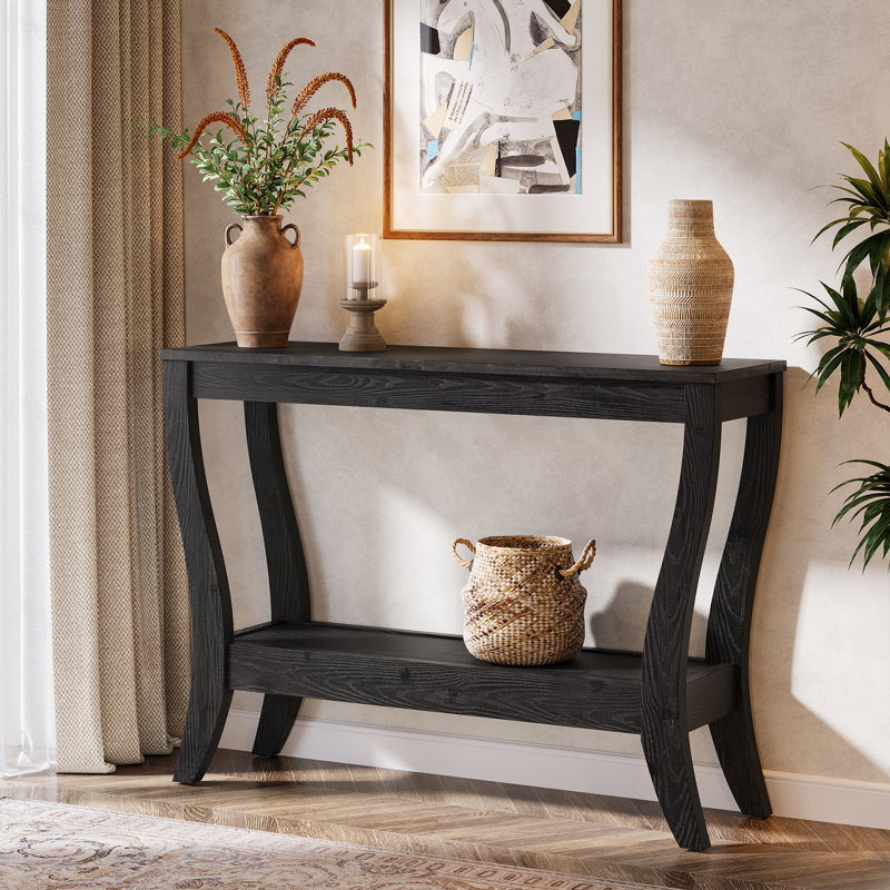 41.3-Inch Solid Wood Console Table, Farmhouse Entryway Table With Storage, Black