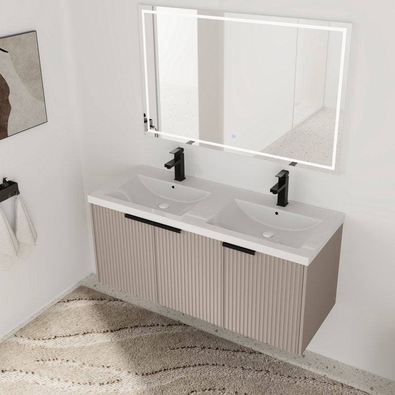 Meuble-lavabo double 48 po avec plateau en résine, Kaki