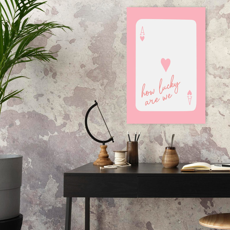 How Lucky Are We Ace Pink Bold Contemporary Minimalist Coastal Wall Art Print 1 Piece Wrapped Canvas Wall Art