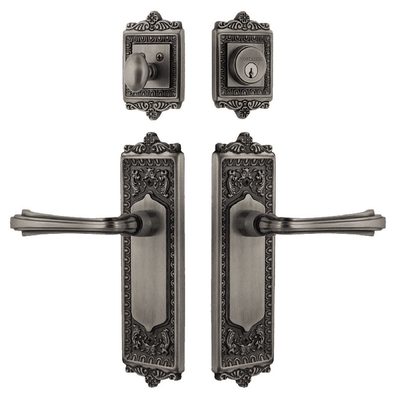 Nostalgic Warehouse Egg & Dart Entry Set with Fleur Lever, Antique Pewter, 2.75