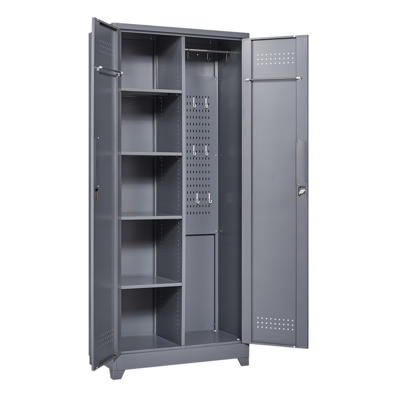 Metal Lockers, Cleaning Tool Cabinets With Locking Doors, High Broom Tool Storage Cabinets, Adjustable Shelves, Large Cabinets For Kitchens, Offices, Shops