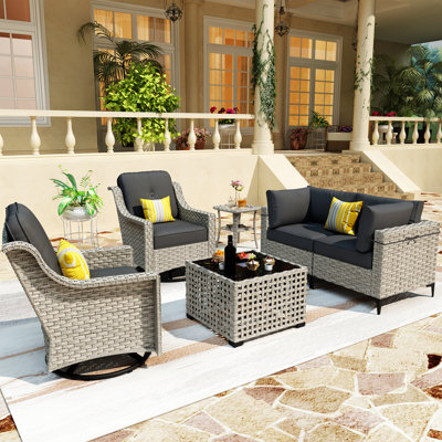 Emroy 6 - Piece Outdoor Wicker Sectional Seating Group with Cushions