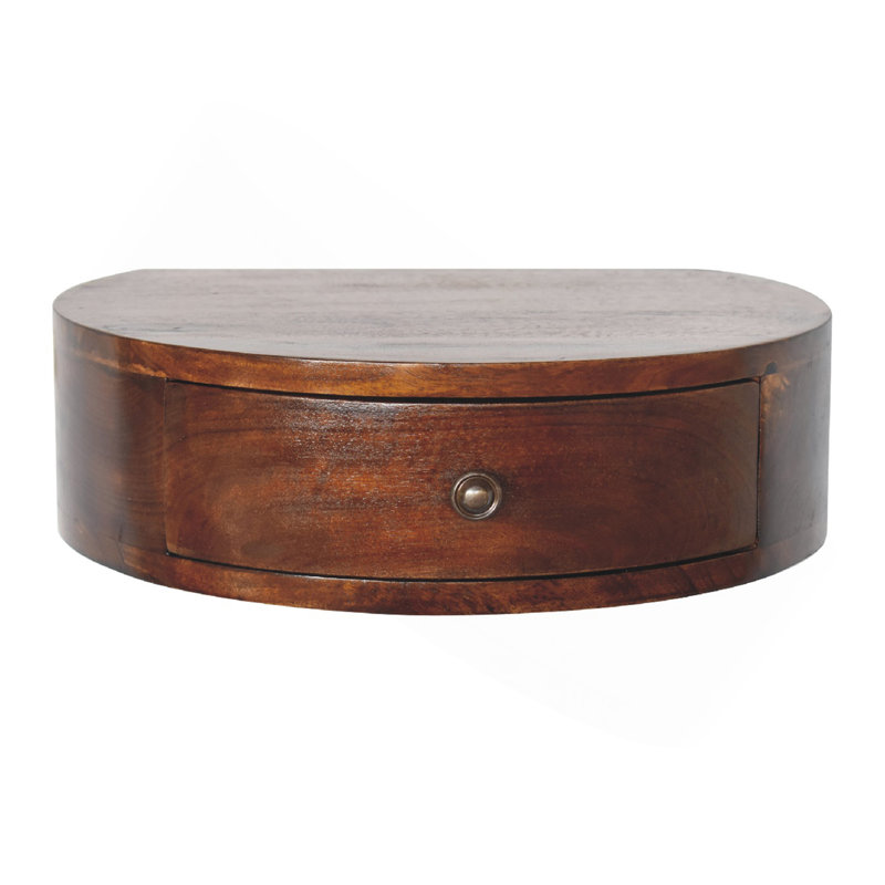 Table de chevet flottante en bois à 1 tiroir, boutons brillants, châtaignier