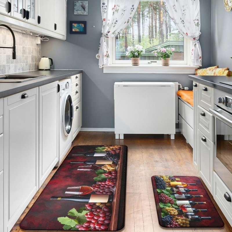 Tapis de cuisine à motif raisin pour la cuisine et la salle à manger, ensemble de 2 pièces de décoration rouge-brun