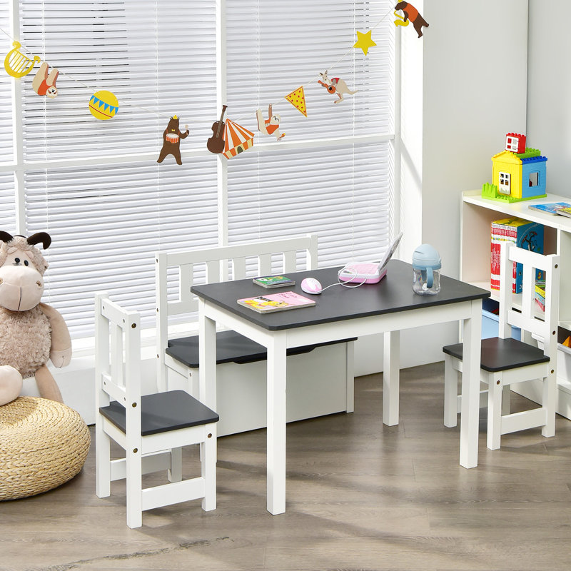 Deundrea Kids 4 Piece Play Or Activity Table and Chair Set, Gray