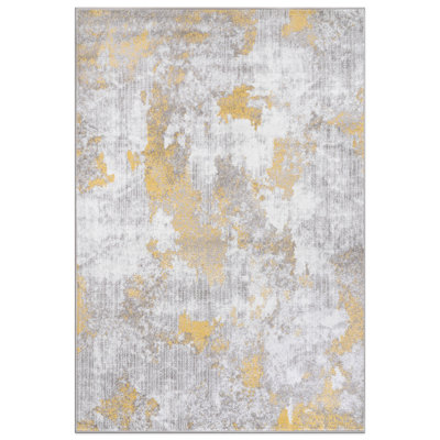 Slavejka Abstract Gray/Yellow/Ivory Area Rug