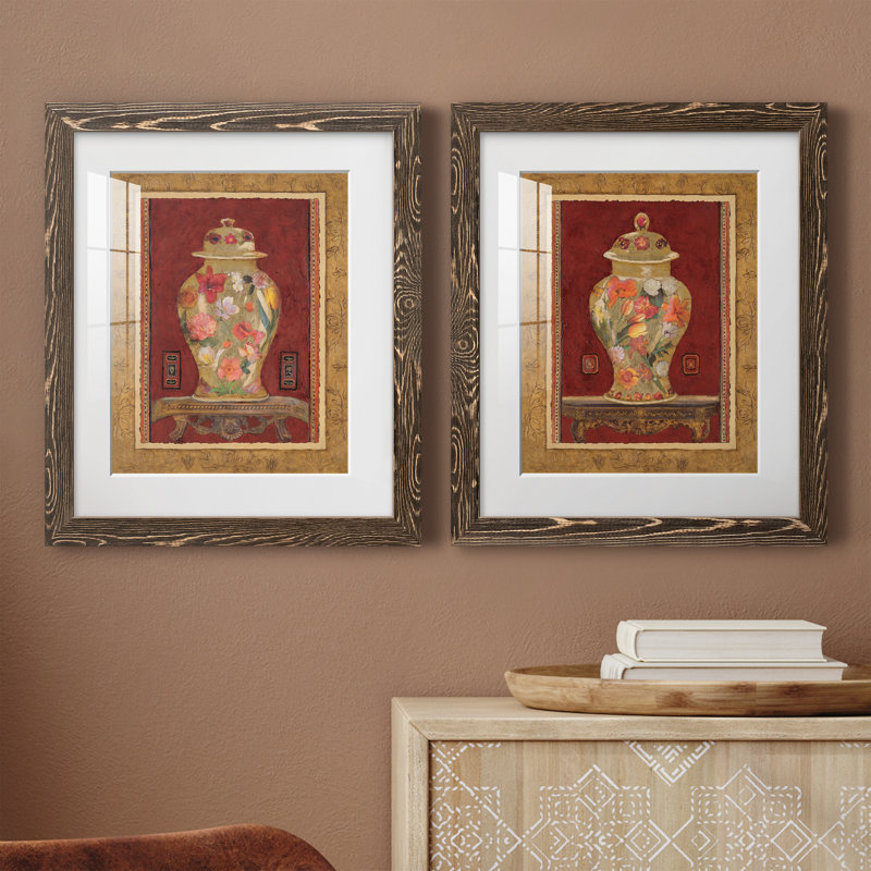 " Romantic Urn I " 2 - Pieces Painting Print, 24" H x 20" W x 1" D, Walnut
