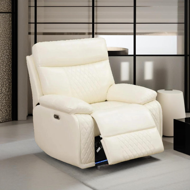 Victoria White Vegan Leather  Reclining  Chair With Cup-Holders And LED Lights