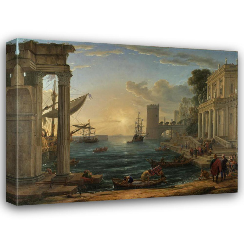 "L'embarquement de la reine de Saba" par Claude Lorrain - Art sur toile tendue avec châssis, H 40 po x l 28 po