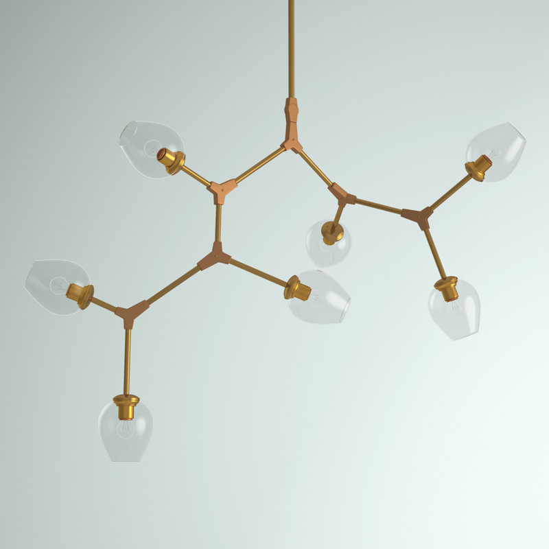 Spinks 7-Light Sputnik Modern Linear Chandelier, Brass, 7 Lights, 67"