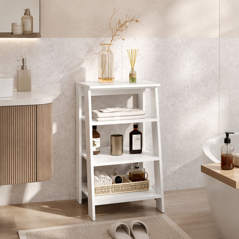 Mcneal Freestanding Bathroom Shelf With Open Storage, White, White