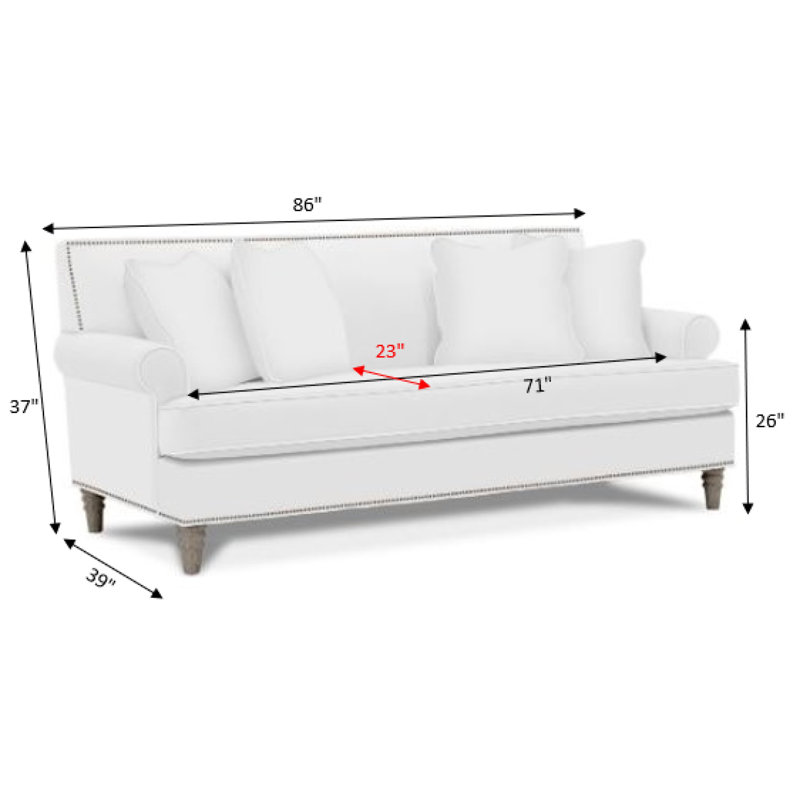 Simeon 86" Sofa with Cushions, Nomad Snow, Black, Bahama 31