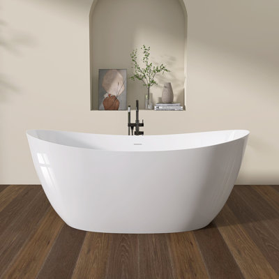 69 Inch Acrylic Freestanding Bathtub Contemporary Soaking Tub Overflow and Drain