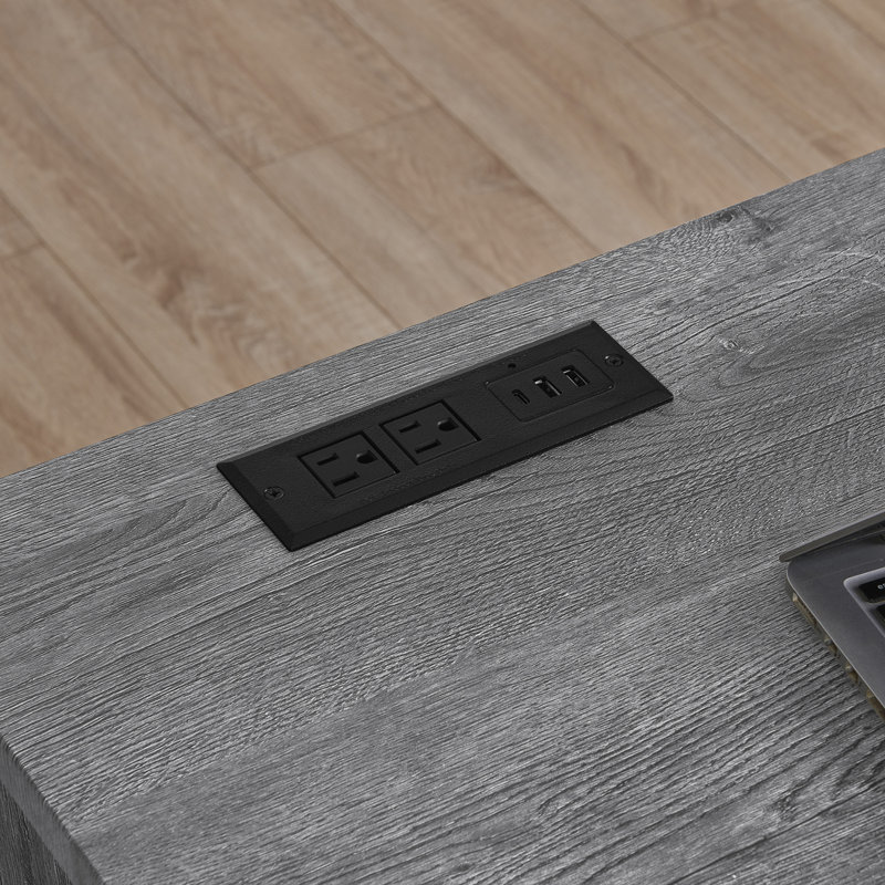 Ensemble de table multifonction 59 po avec station de charge intégrée et trois tabourets rembourrés, Gris, Gris