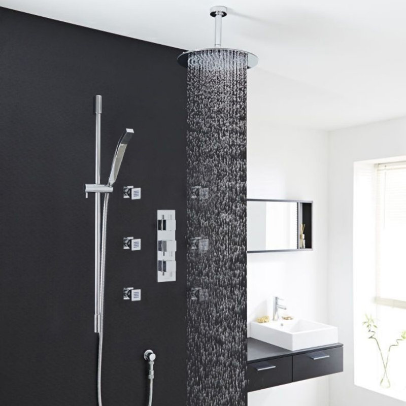 Système de douche à massage avec grande pomme de douche Atlantic, H 2,5 po x l 12 po