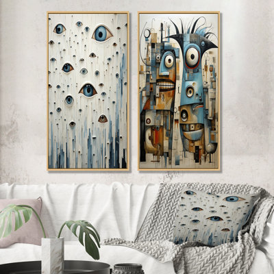 Minimalist Monster Creatures - Monsters Canvas Wall Art Set Of 2
