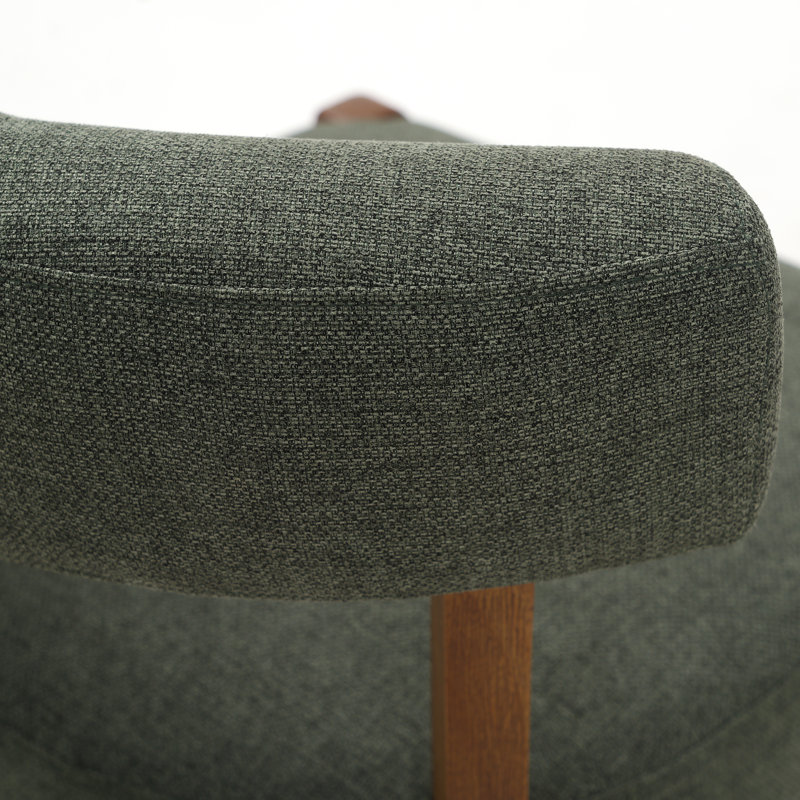 Mid-Century Modern Dining Chairs Green Fabric Upholstered Wood Frame Kitchen Chairs, Green Linen/Brown