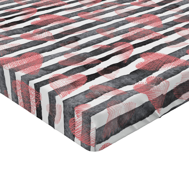 Drap-housse Ambesonne Saint-Valentin Grunge ligne cœurs corail foncé Dimgray, King Fitted Sheet