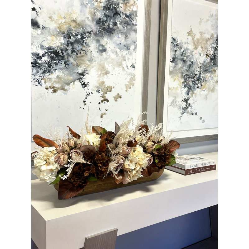 Fall Centerpiece with Hydrangeas, Pampas and Roses