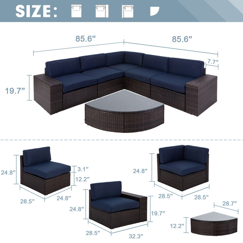 Ensemble de conversation modulaire d'extérieur 6 pièces, Bleu marine