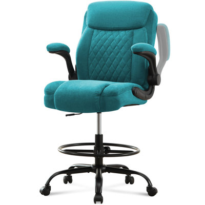 Chaise de dessinateur haute pour bureau debout, chaise de bureau haute ergonomique avec repose-pieds réglable, accoudoirs rabattables, soutien lombaire, siège en tissu confortable - idéal pour la maison et le bureau