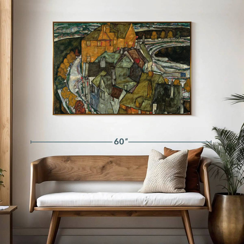 Croissant des maisons II, 46 po x 31 po, Cadre flottant doré