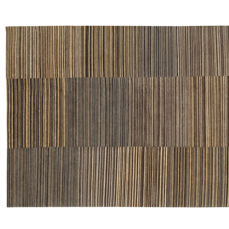 Spectrum Striped Hand-Knotted Wool Brown/Gray Area Rug, Rectangle 8' x 10', Brown/Gray