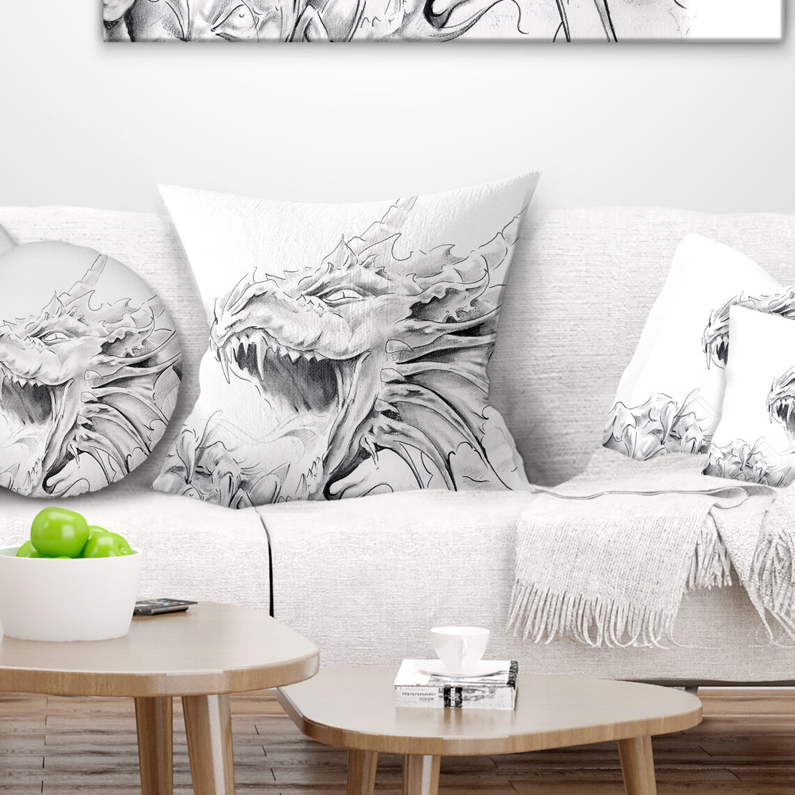 The Twillery Co.® Corwin Abstract Dragon Tattoo Sketch Pillow | Wayfair