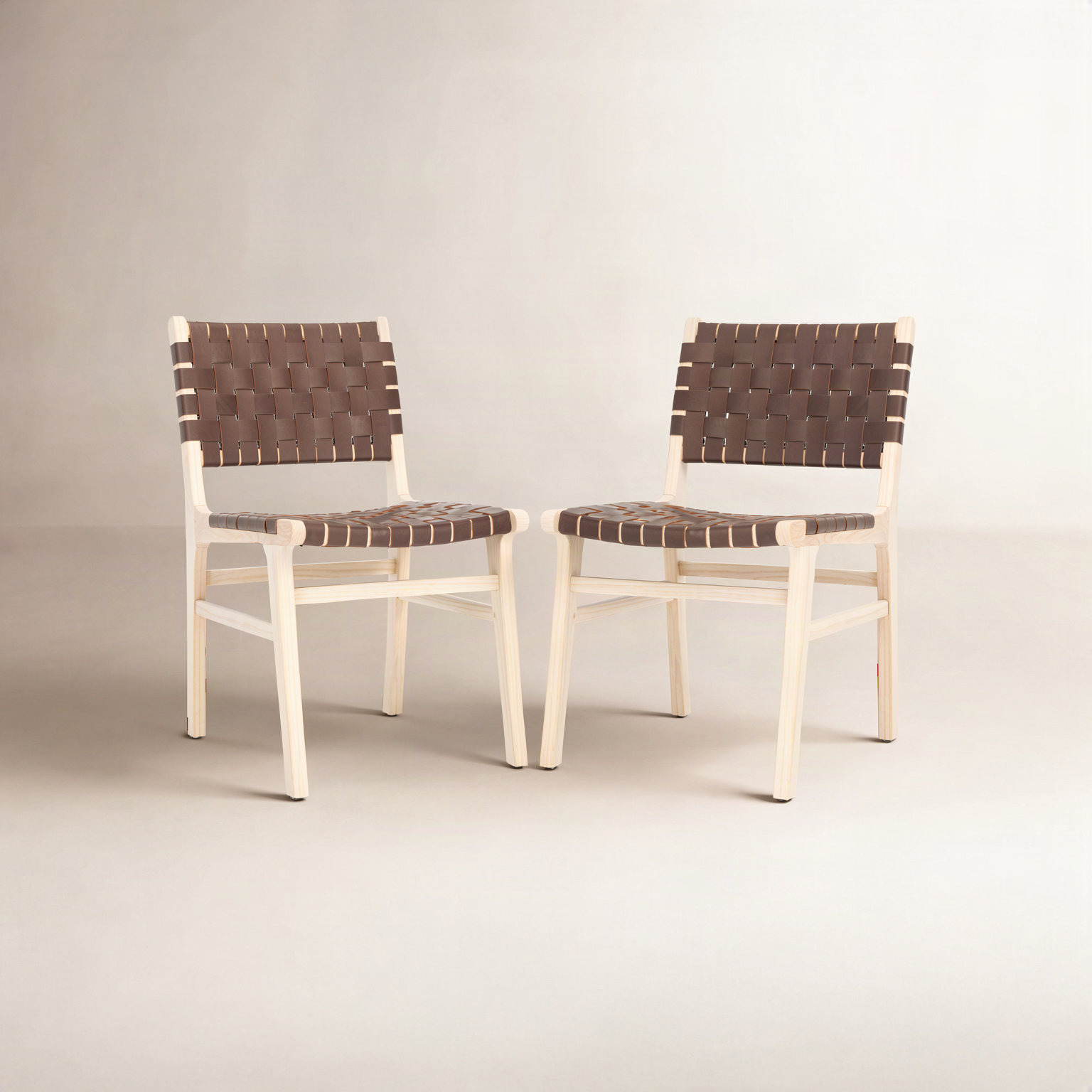 Alston Genuine Leather Dining Chair, Cognac/Light Natural