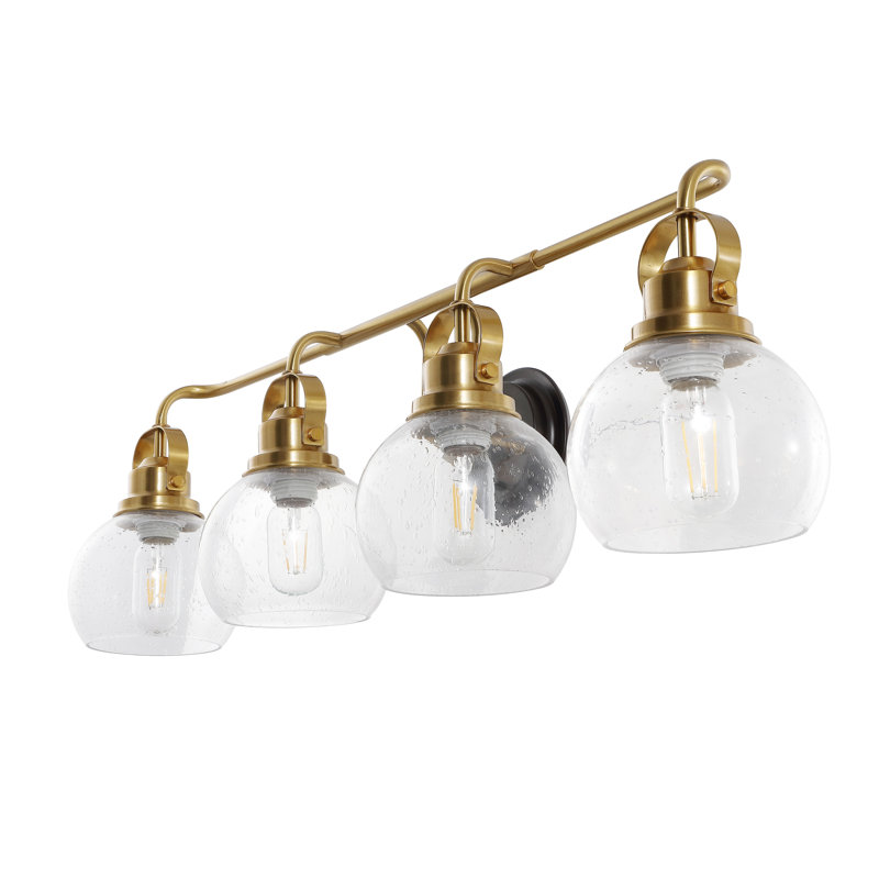 Gilbertson Metal/Seeded Glass Vanity Light, 4 Lights, Brass Gold/Oil Rubbed Bronze