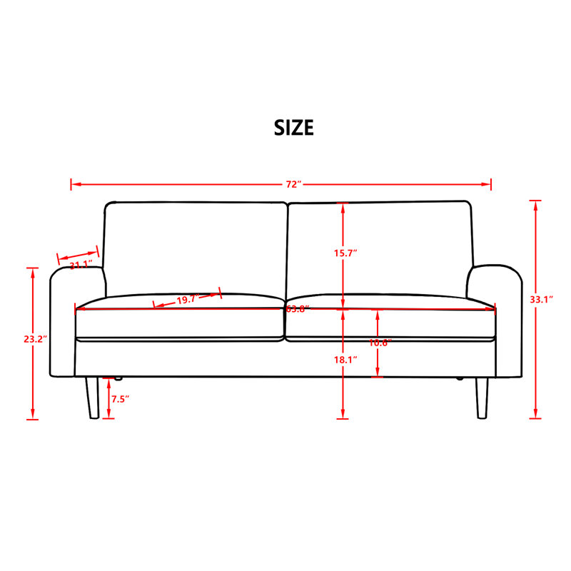 Beige Velvet Mid-Century Modern Round Arm Sofa